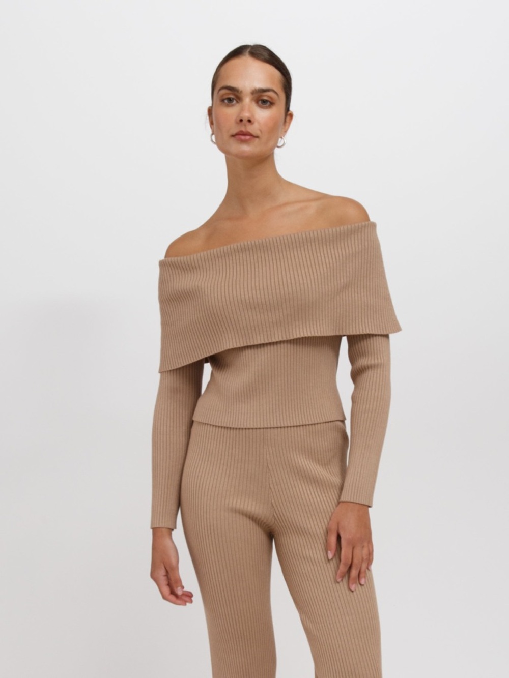 BRUNETTE THE LABEL Elle Rib Knit Off the Shoulder Sweater